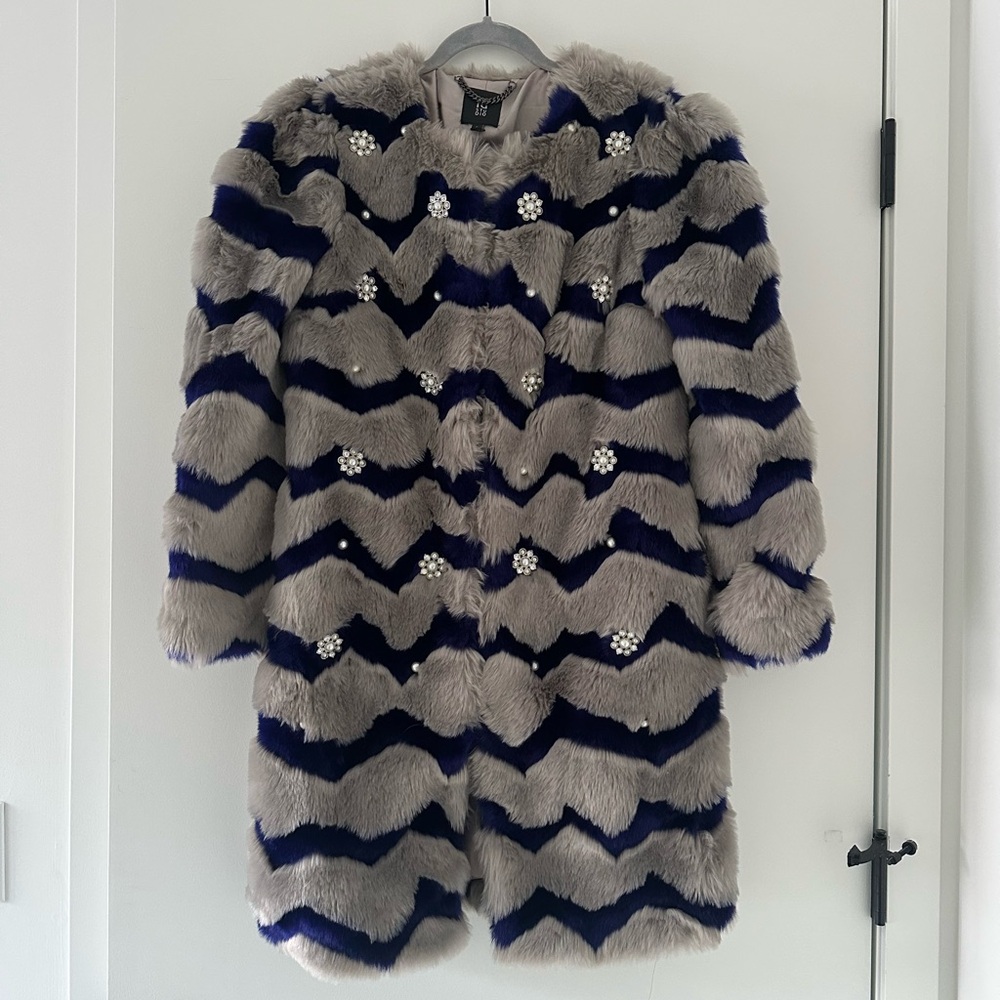 River Island Pearl-Embellished Faux Fur Coat